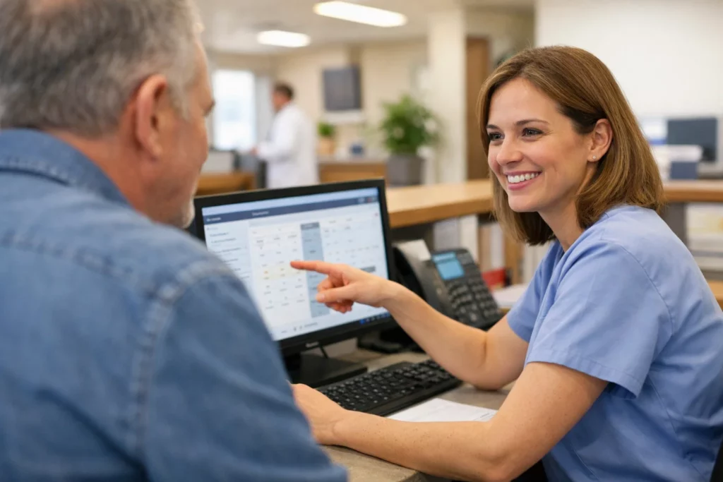 Patient checking hospital directions while searching for nephrology care