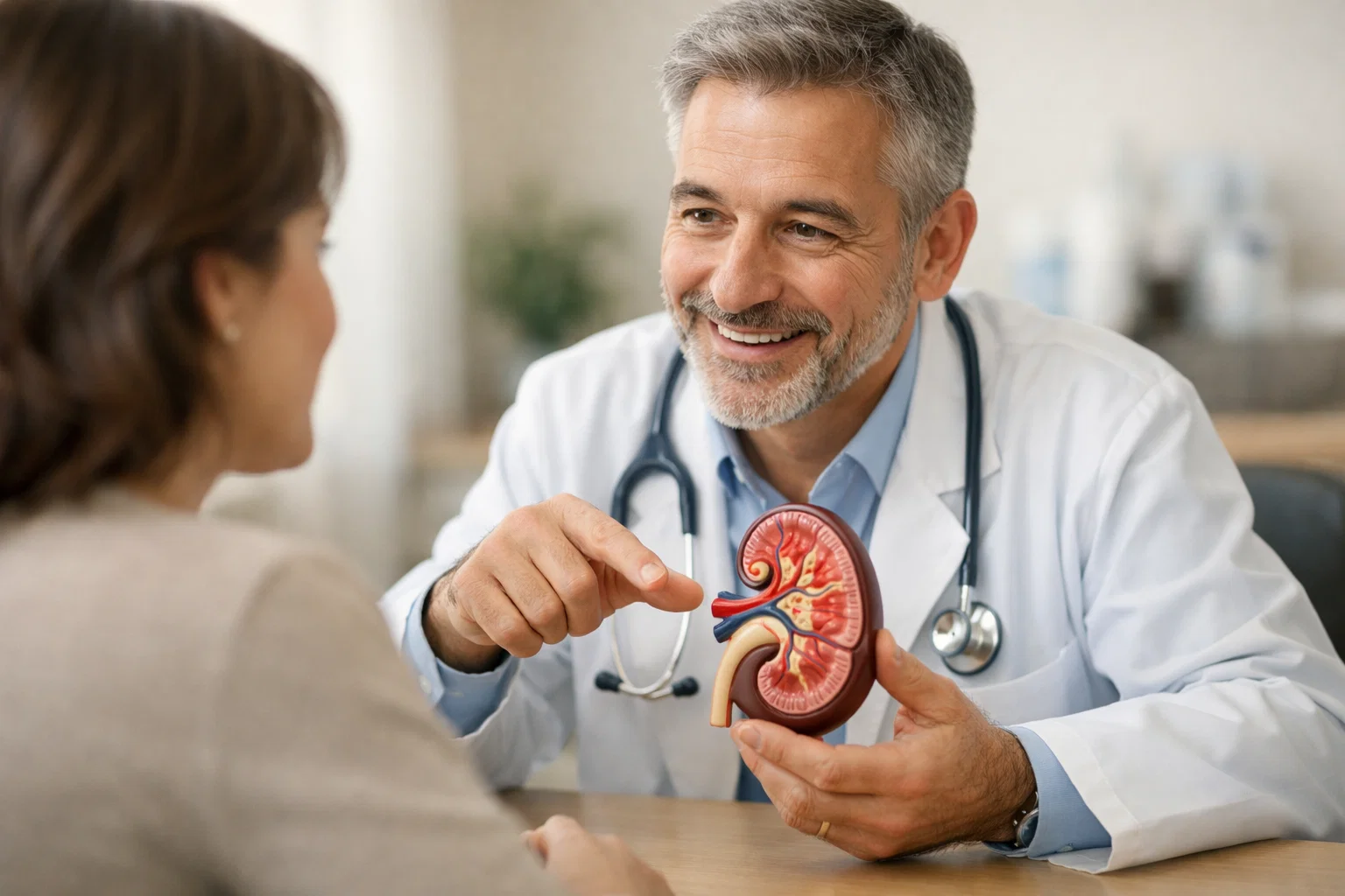 Doctor explaining kidney function in simple terms to a patient