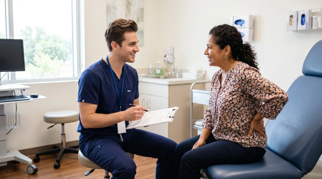 Nurse practitioner discussing kidney infection symptoms with patient at ANC Maplewood MN