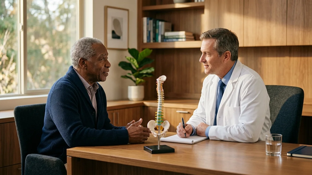 Physician discussing kidney infection symptoms with male patient at ANC Maplewood MN