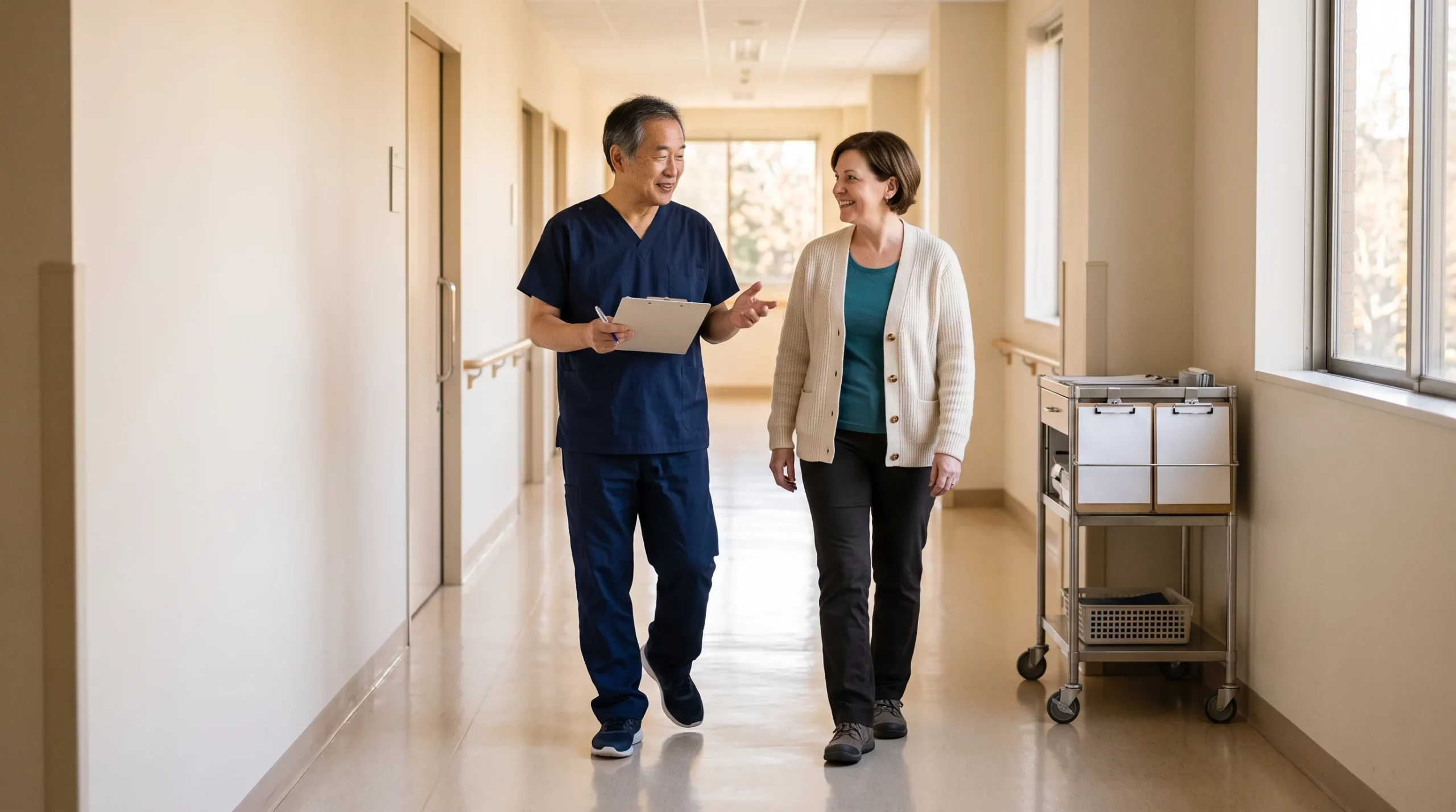 Physician walking and talking with patient about kidney infection signs at ANC Maplewood MN
