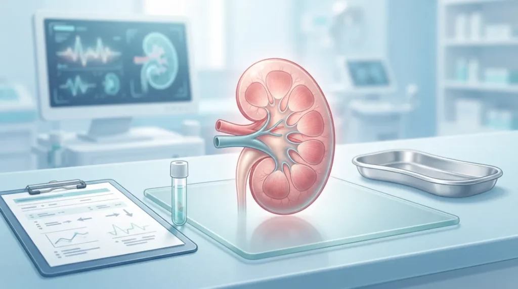 Kidney biopsy procedure and patient care concept at ANC
